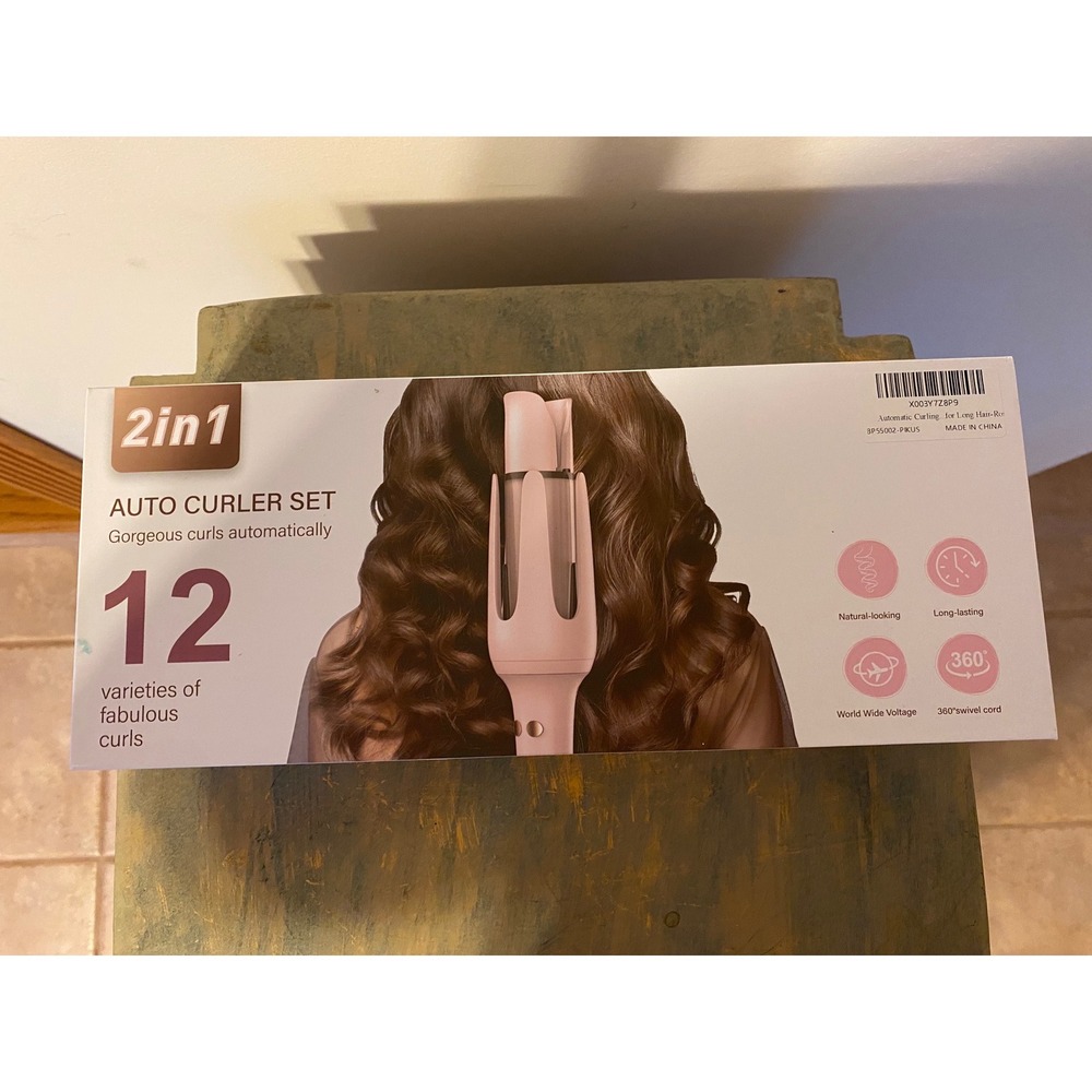 2-in-1 Automatic Rotating Hair Curler Set 1" 1.25" Barrels Pink Open Box